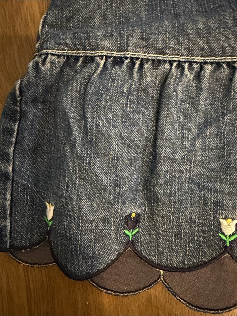 Vintage Gymboree Blue Denim Scalloped Tulips & Two Turtles Size 12-18 Months